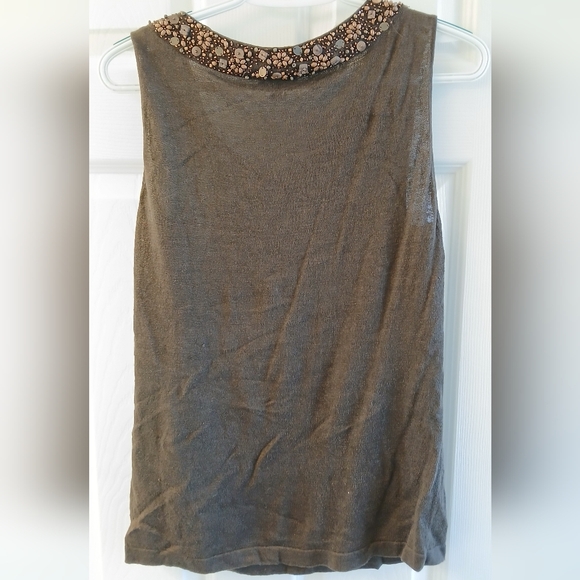 Lafayette 148 New York Linen Blend Tank & Cardigan Sweater Set – Brown – Beaded - Picture 7 of 13